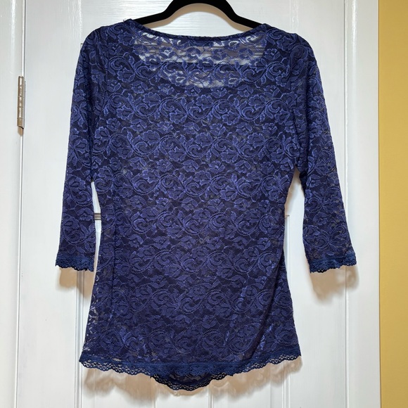 🚨4X$25🚨 Ricki's Blue Lace Ruched 3/4 Sleeve Blouse - Picture 6 of 8